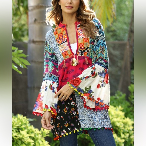 Beautiful Boho Patchwork Paisley Print Tassel Shift Mini/Top - Picture 16 of 16